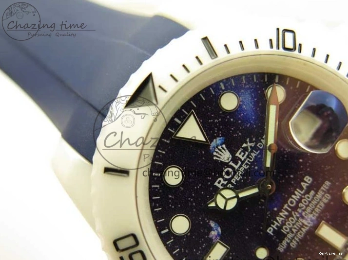 0104 Submariner 40mm White Ceramic 5GF Best Edition Dark Blue Dial on Blue Rubber Strap SA DailyWear 2486